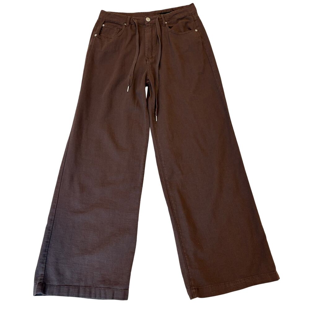BlankNYC Brown Cotton Linen Blend Wide Leg Relaxed Jean 27